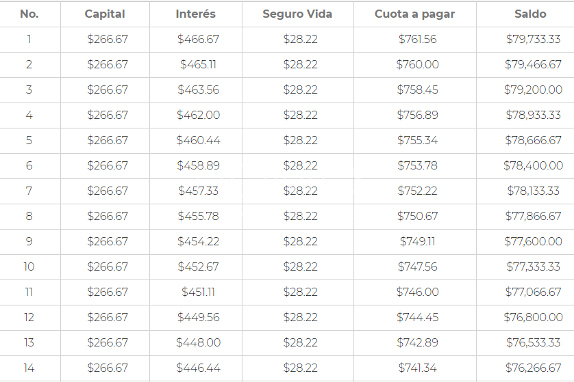 cuota sobre saldos financiamiento